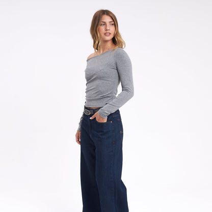 Fashion Top Groove Up One Shoulder Grey Marle