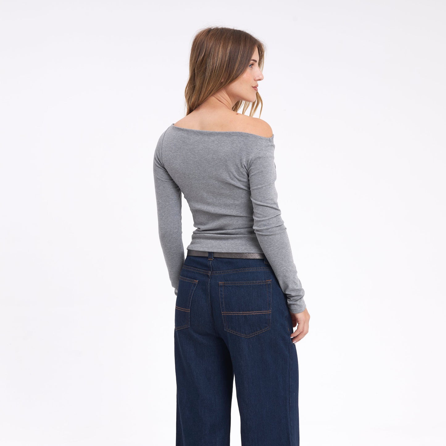 Fashion Top Groove Up One Shoulder Grey Marle