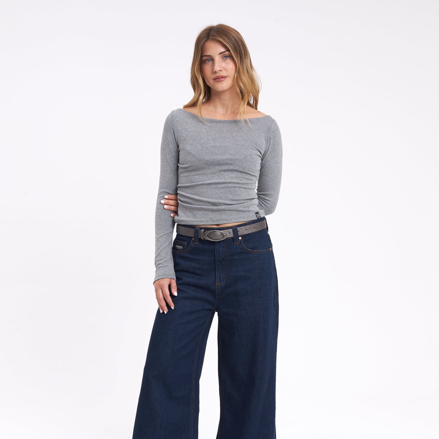 Fashion Top Groove Up One Shoulder Grey Marle