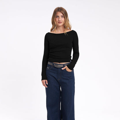 Fashion Top Groove Up One Shoulder Black
