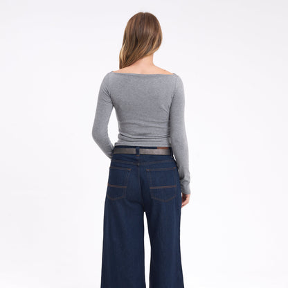 Fashion Top Groove Up One Shoulder Grey Marle