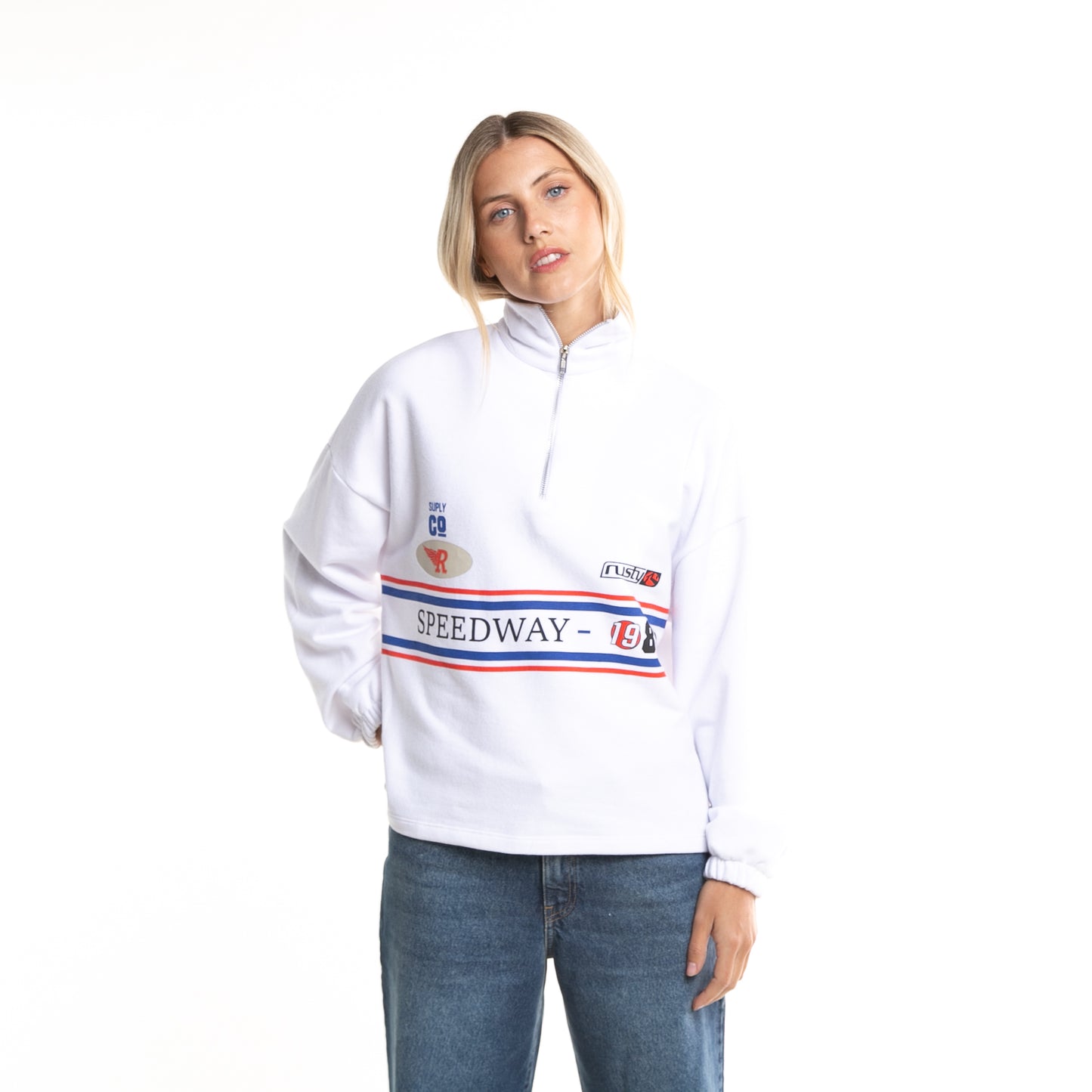 Buzo Racer Paneled 1/2 Zip White