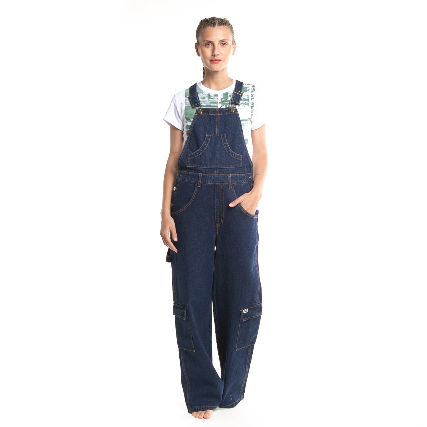 Enterito Dax Widegy Cargo Denim Overalls Dark Blue