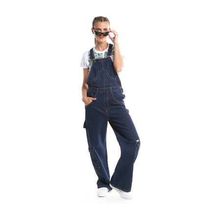 Enterito Dax Widegy Cargo Denim Overalls Dark Blue