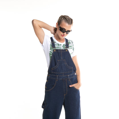 Enterito Dax Widegy Cargo Denim Overalls Dark Blue