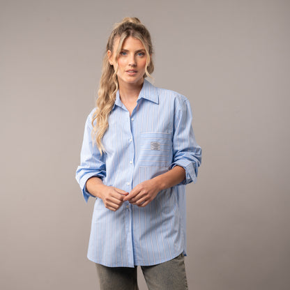 Camisa Ml Mykonos Stripe Oversize Glacier Lake