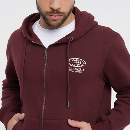 Campera Canguro One Logo Zip Brown Espresso