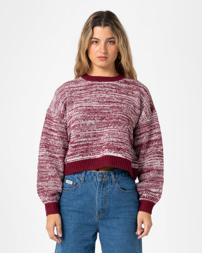 Sweater Marcy Crop L/S Crew Knit Burgundy