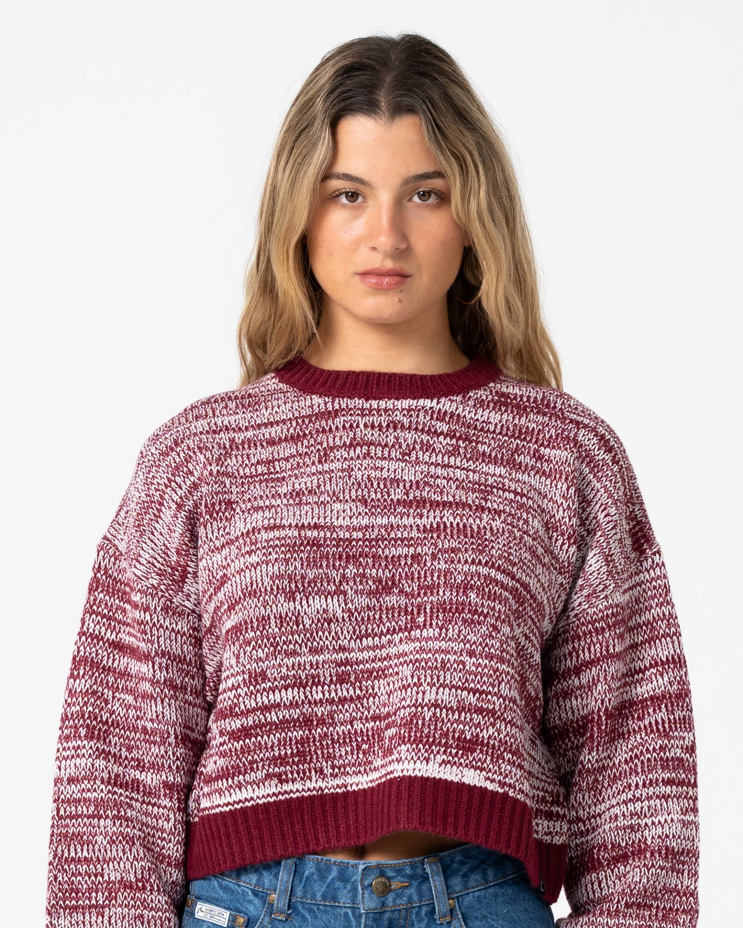 Sweater Marcy Crop L/S Crew Knit Burgundy