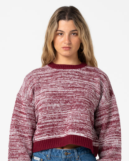 Sweater Marcy Crop L/S Crew Knit Burgundy