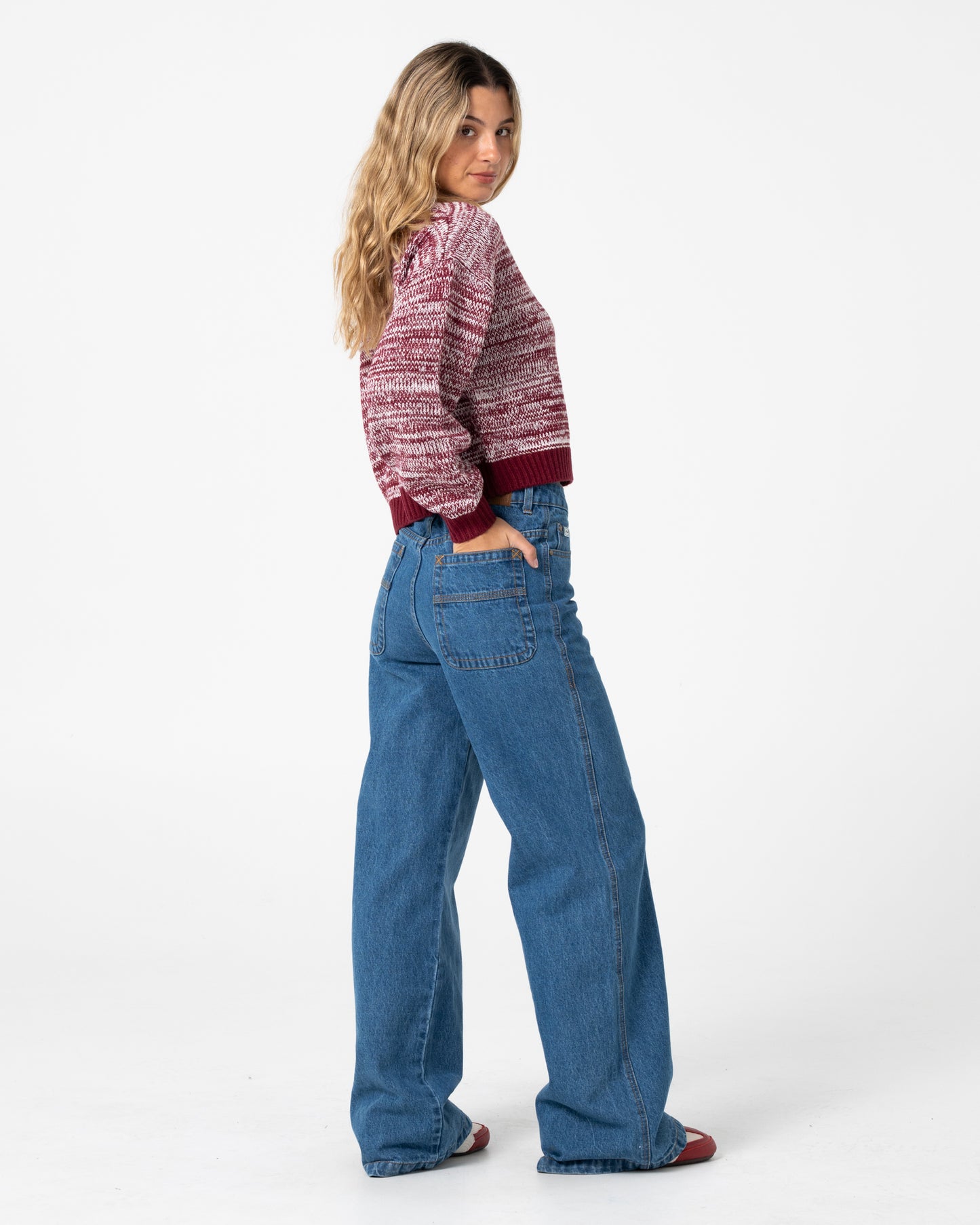 Sweater Marcy Crop L/S Crew Knit Burgundy