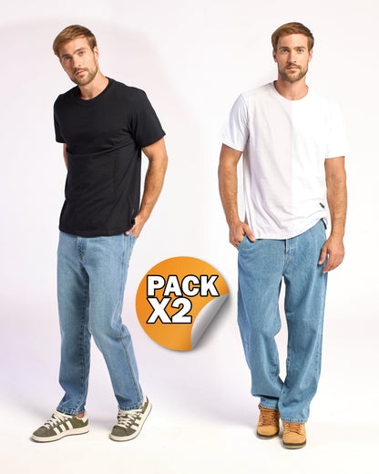 Remera Hombre Rusty Pack 2x1 All Night Blanco Y Negro