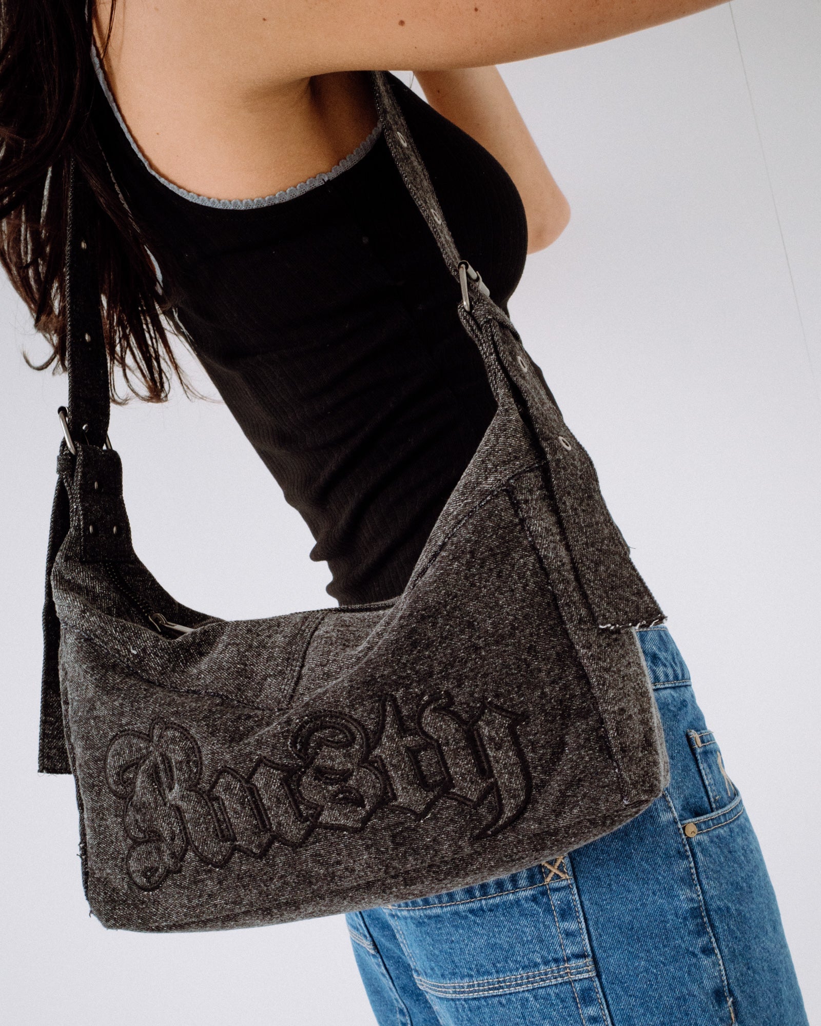 Cartera Roxanne Denim Shoulder Bag Washed Black