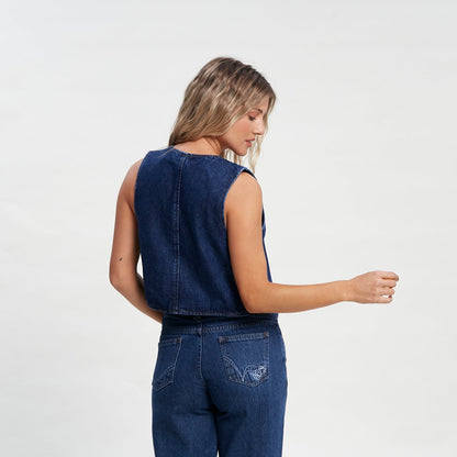 Chaleco Ryley Cropped Denim Blue