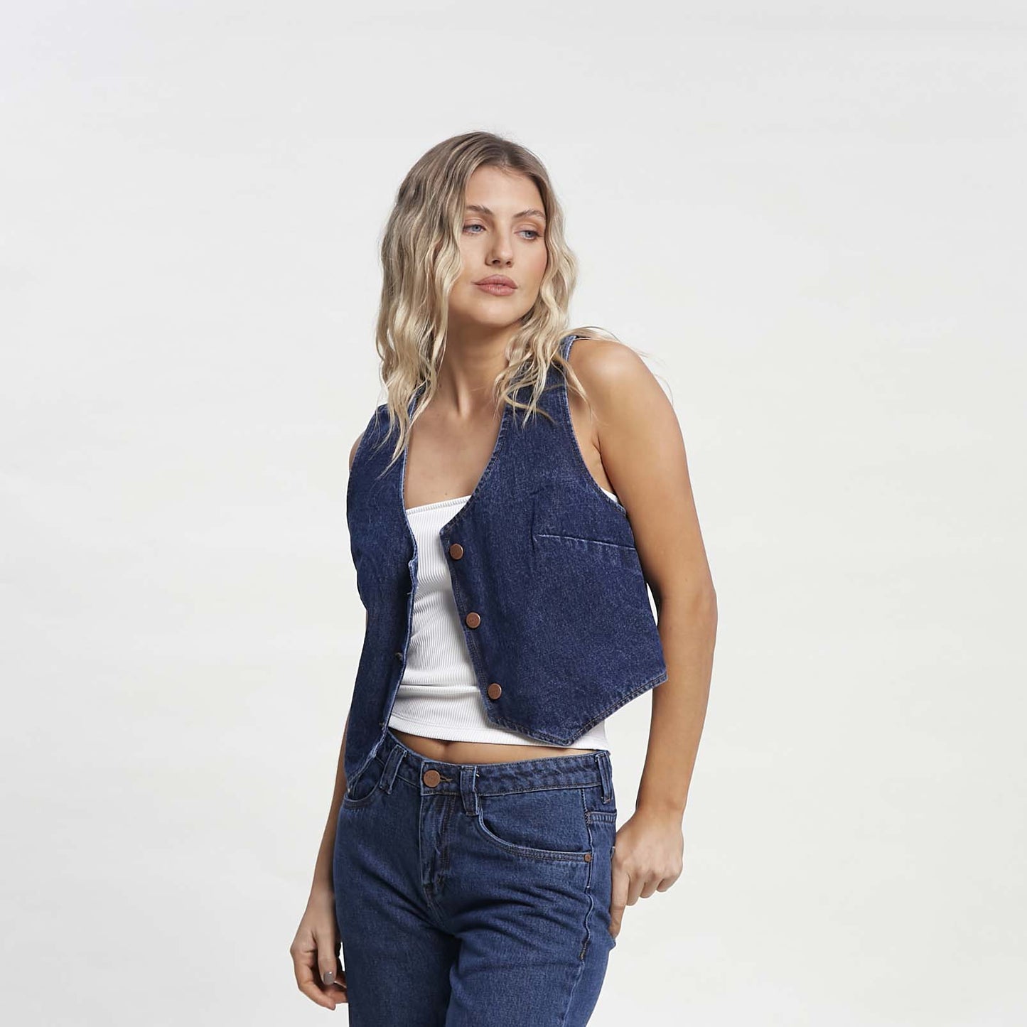 Chaleco Ryley Cropped Denim Blue