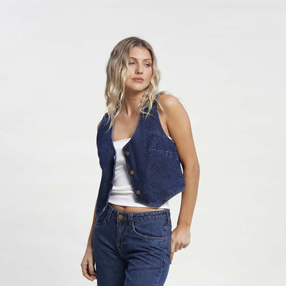 Chaleco Ryley Cropped Denim Blue