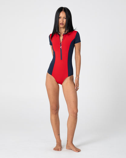 Enterito Dirt Rider S/S Surf Suit Red/Navy