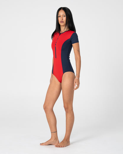 Enterito Dirt Rider S/S Surf Suit Red/Navy