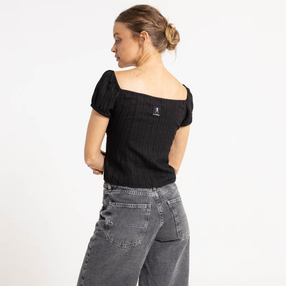 Fashion Top Sandy Button Up Black