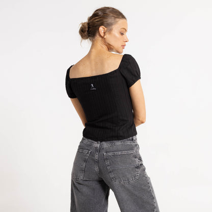 Fashion Top Sandy Button Up Black