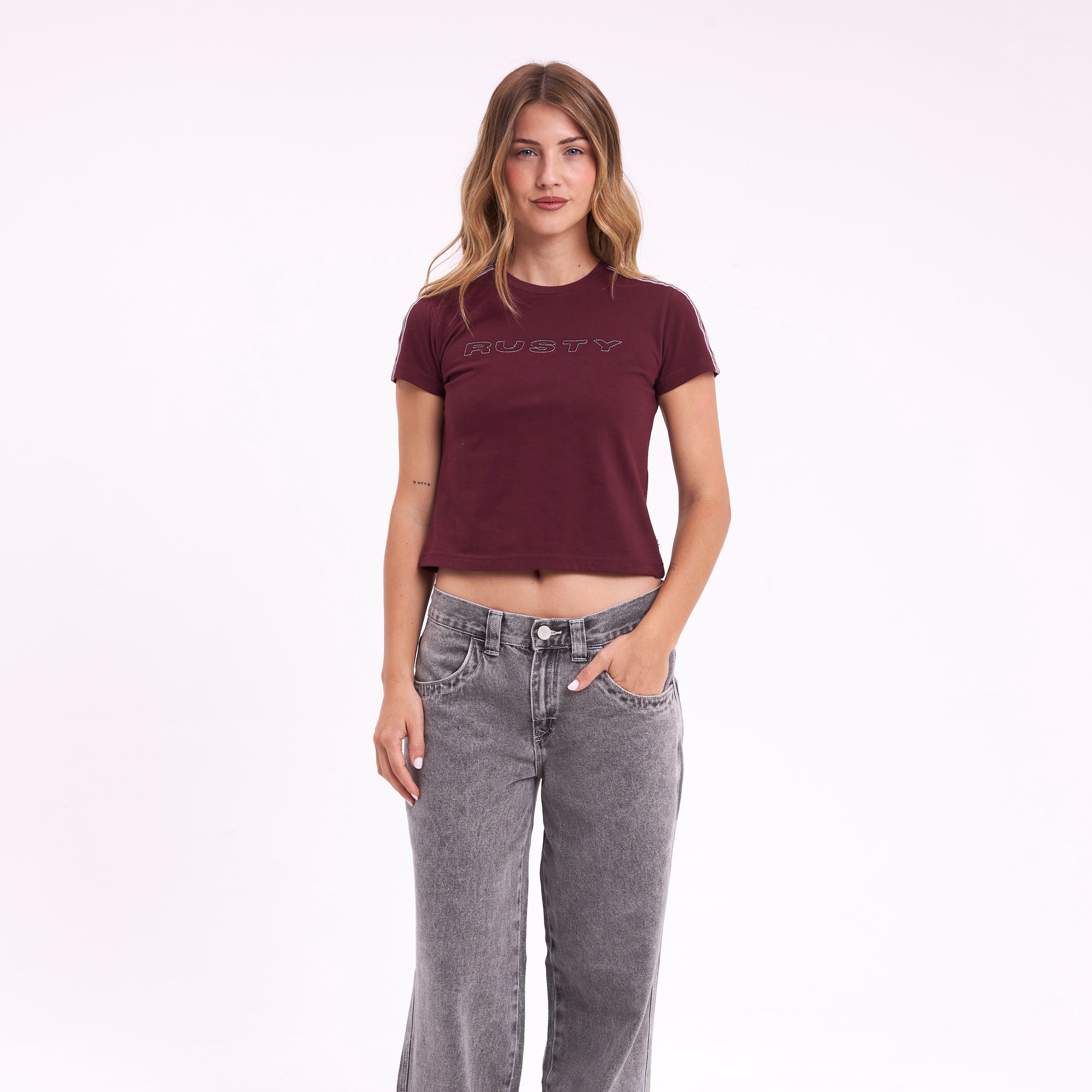 Remera Stitched Up Relaxed Mini Burgundy