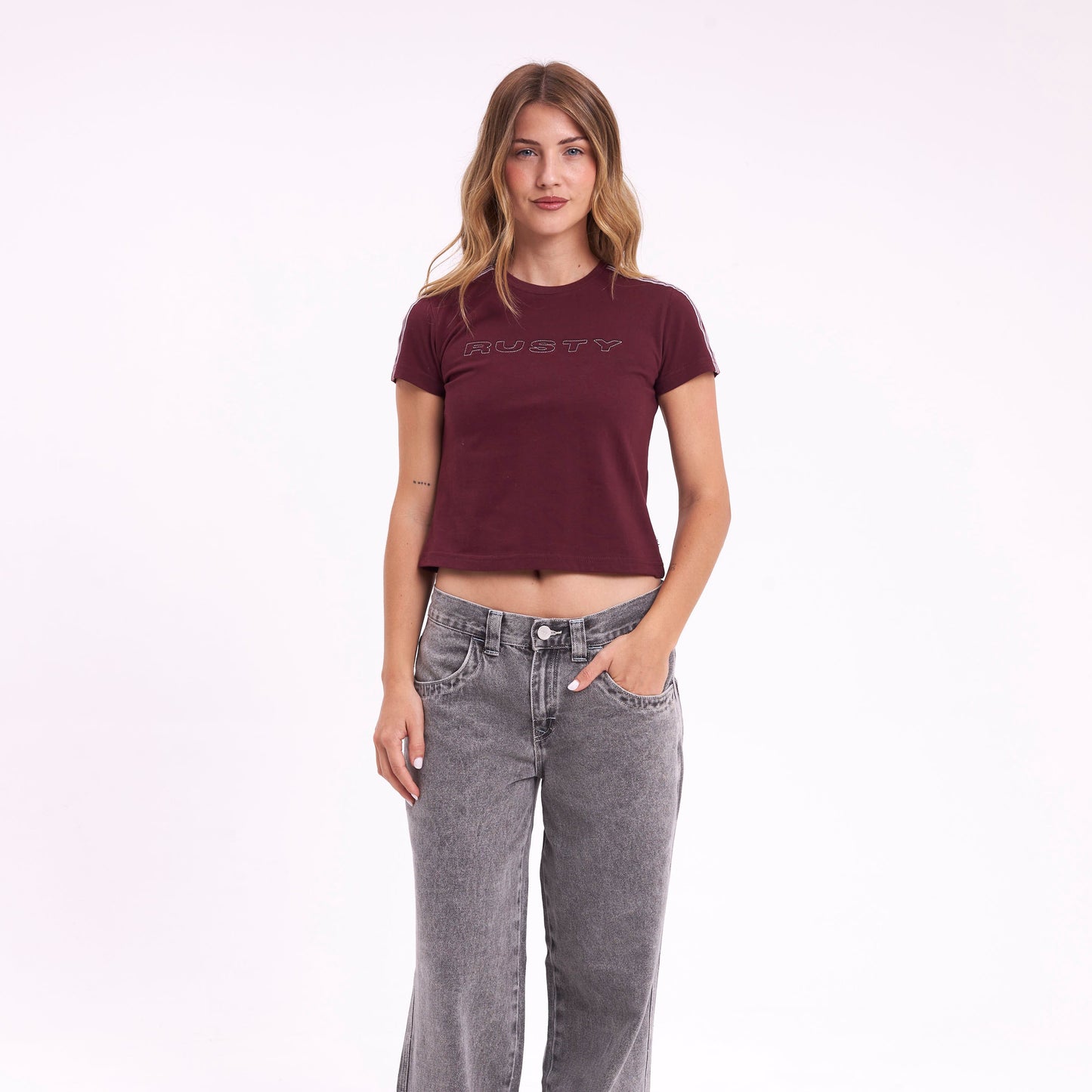 Remera Stitched Up Relaxed Mini Burgundy