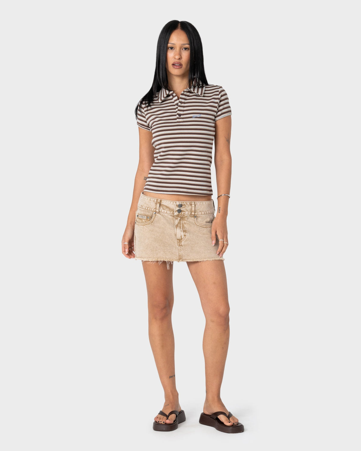 Remera Peta Stripe Polo Baby Brown/Cream Stripe