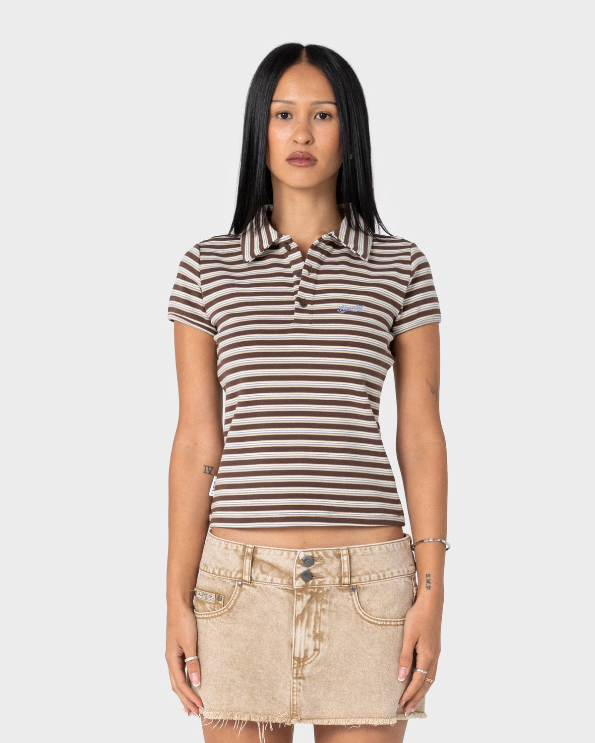 Remera Peta Stripe Polo Baby Brown/Cream Stripe