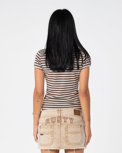 Remera Peta Stripe Polo Baby Brown/Cream Stripe