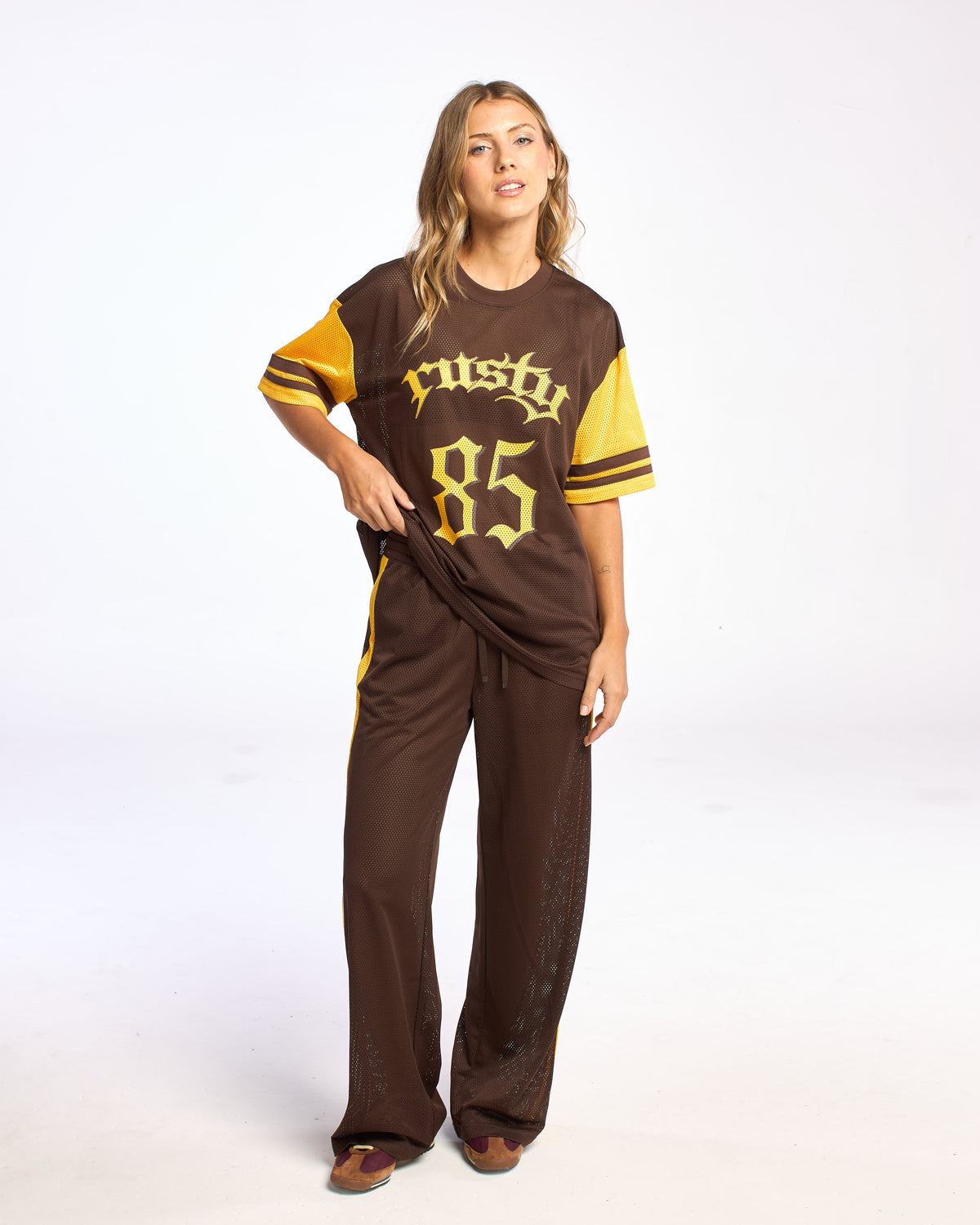 Remera Rag Stripe Oversized Mesh Oversize Java/Amber