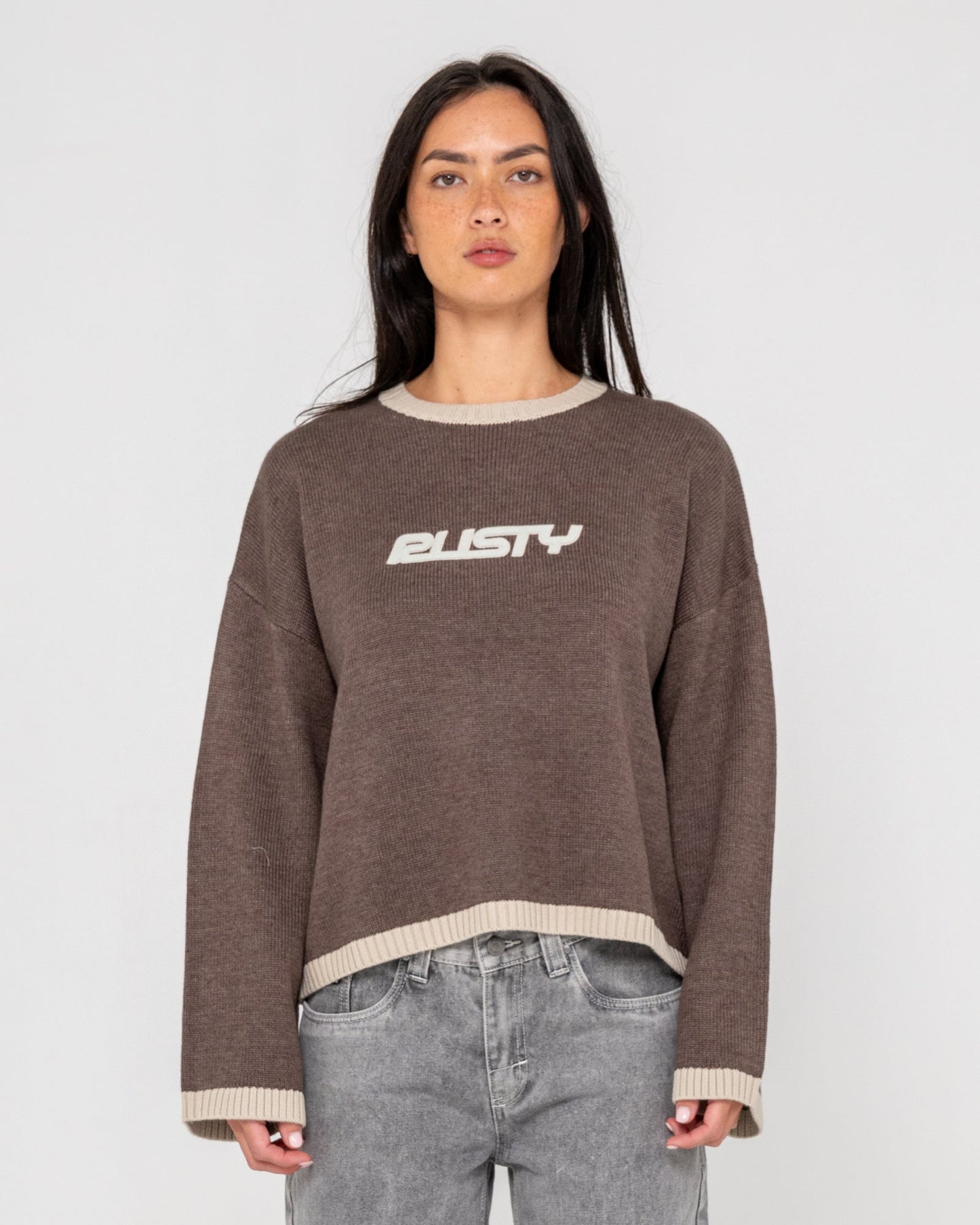 Sweater Rider Relaxed Neck Knit Pinecone