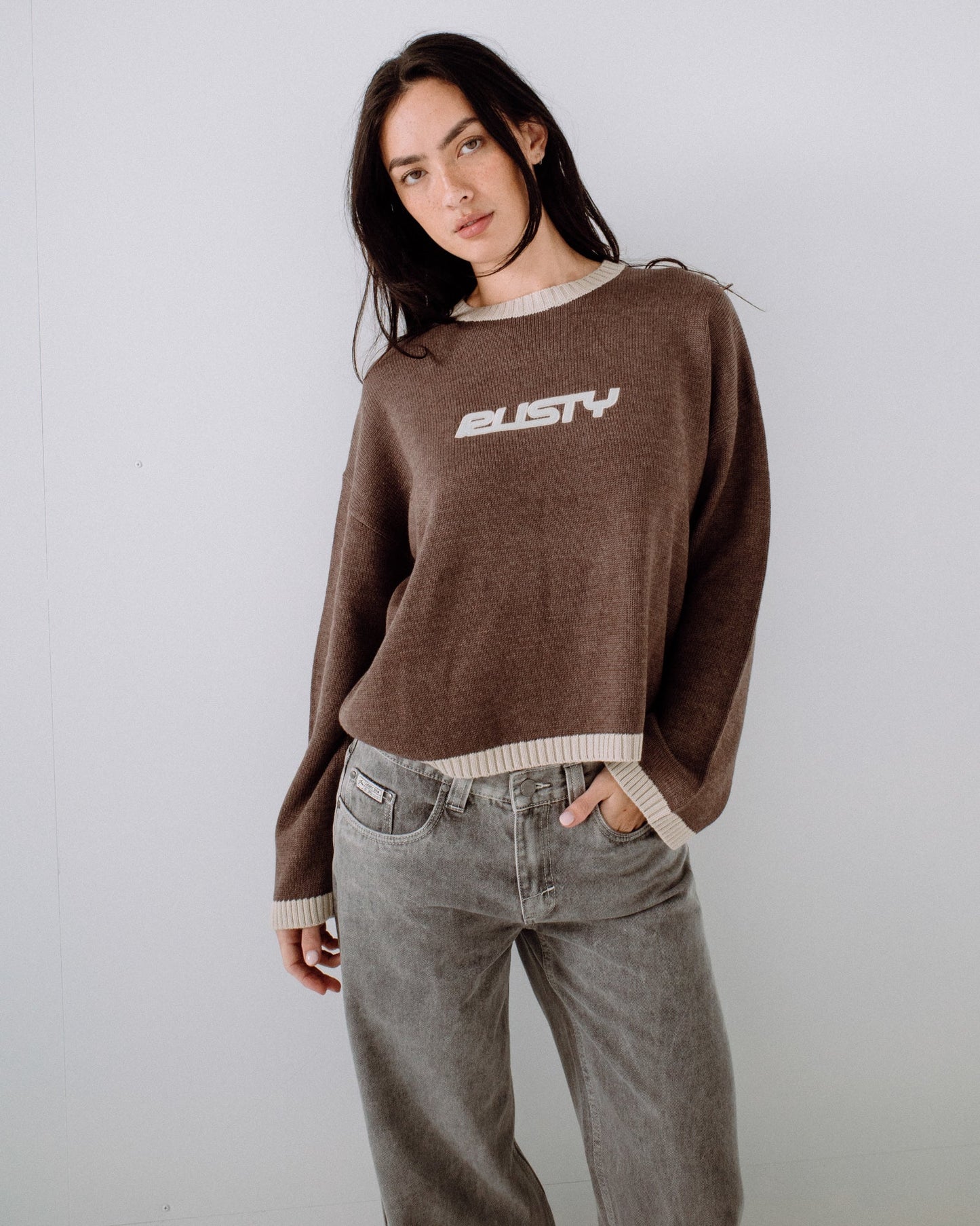 Sweater Rider Relaxed Neck Knit Pinecone
