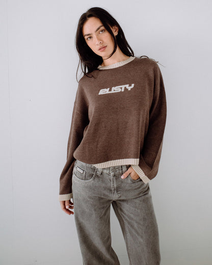 Sweater Rider Relaxed Neck Knit Pinecone