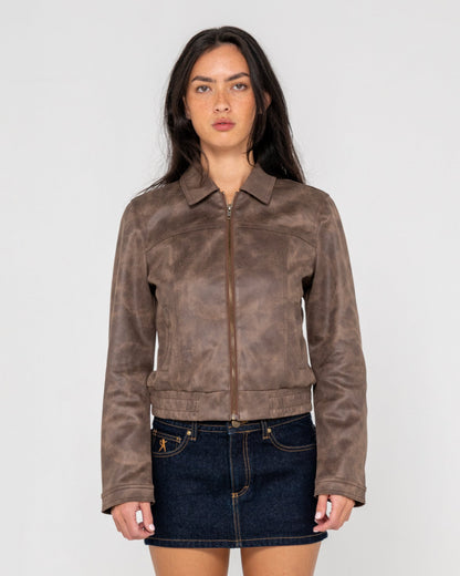 Campera Liviana Lizzy Faux Leather Fitted Ash Brown