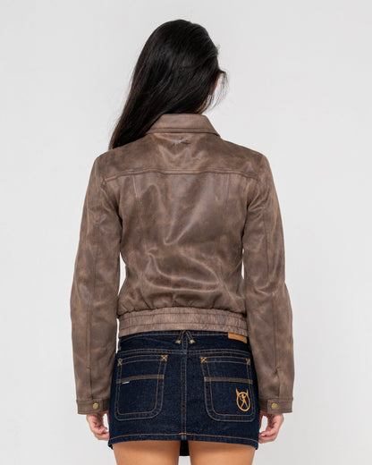Campera Liviana Lizzy Faux Leather Fitted Ash Brown