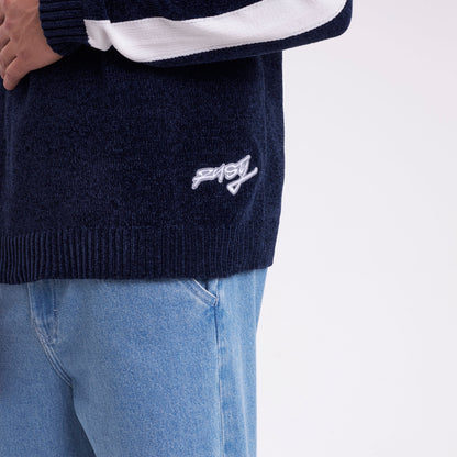 Sweater White Lines Chenille Dark Blue