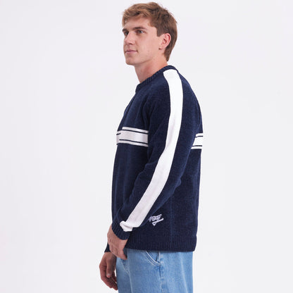 Sweater White Lines Chenille Dark Blue