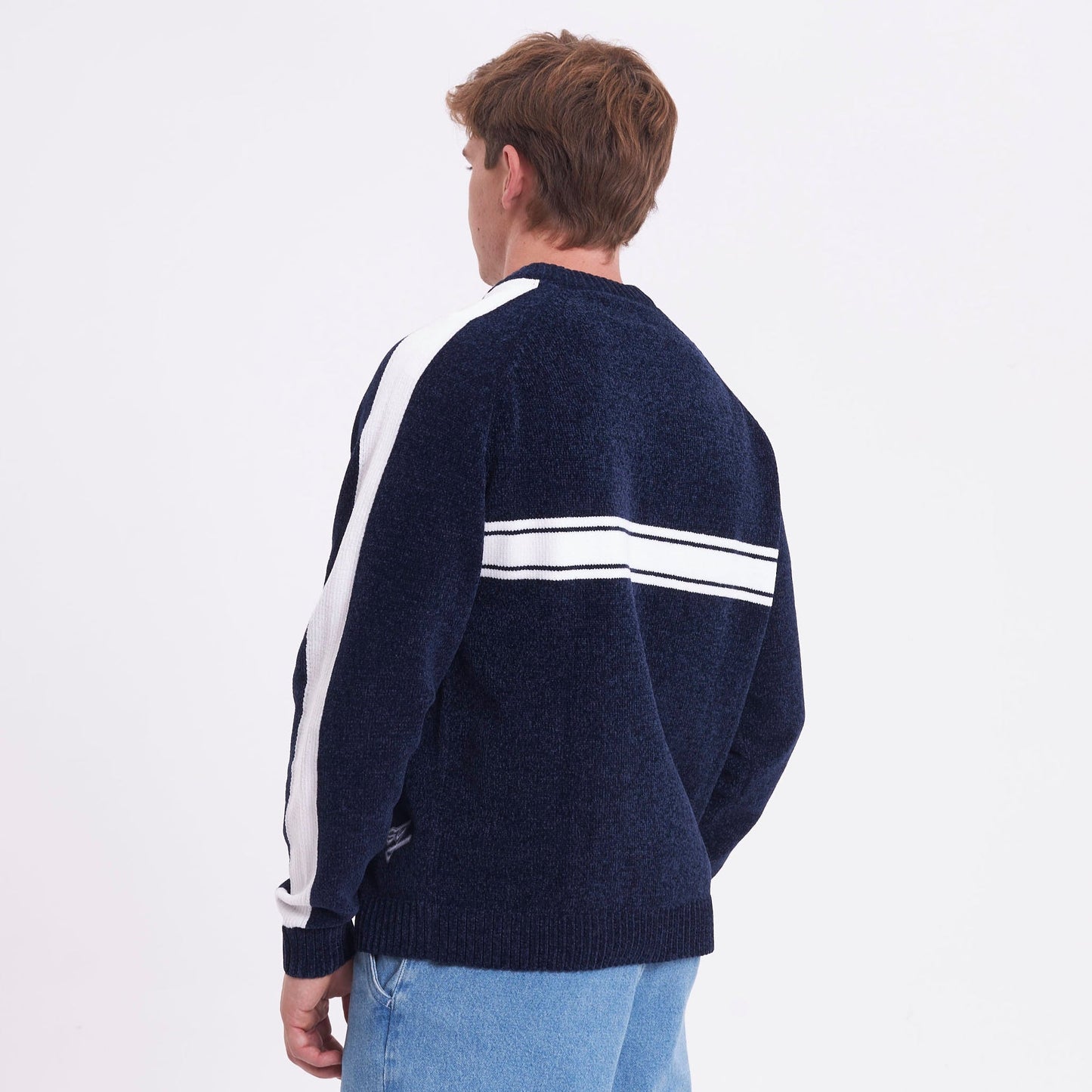 Sweater White Lines Chenille Dark Blue