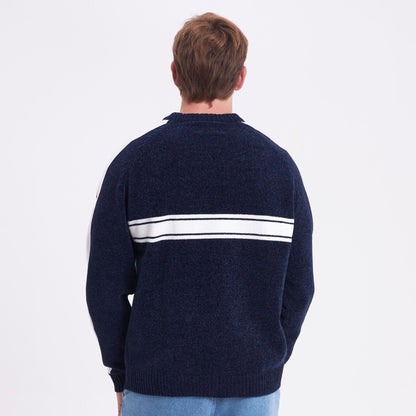 Sweater White Lines Chenille Dark Blue