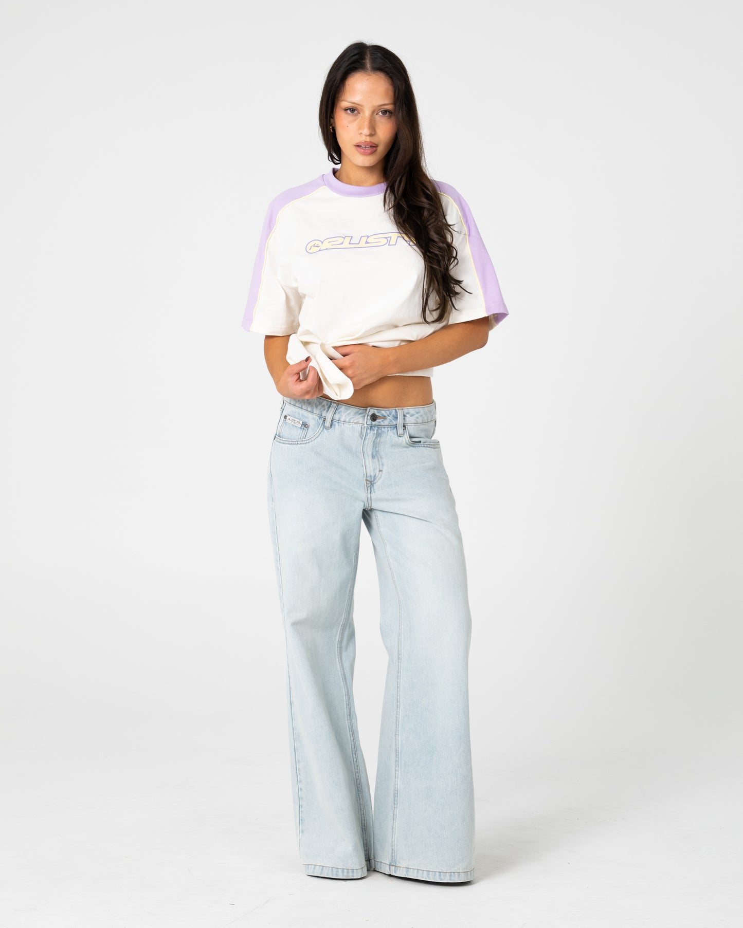 Remera Timmy Target 220 Oversize Cream/Mulberry Purple