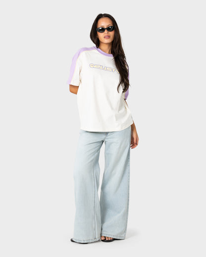 Remera Timmy Target 220 Oversize Cream/Mulberry Purple