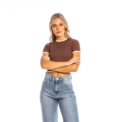 Fashion Top  Charis Crop Contrast Knit