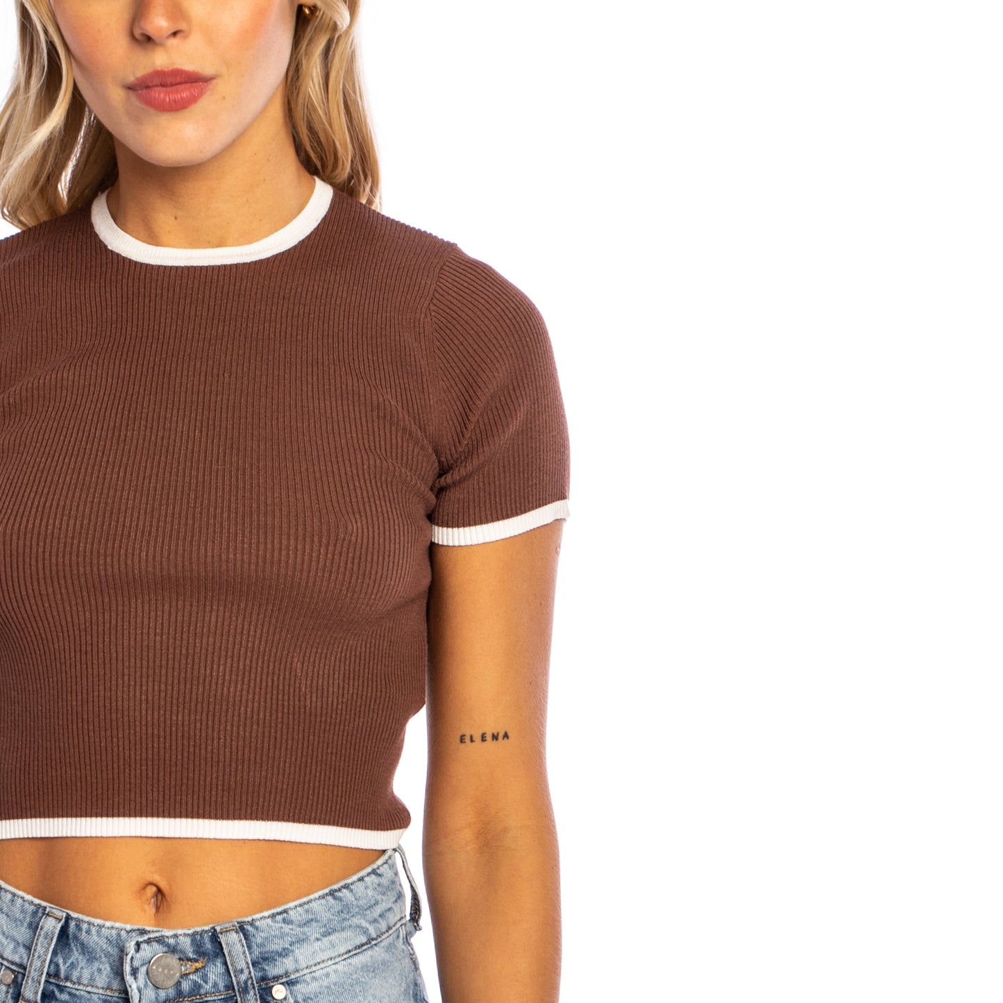 Fashion Top  Charis Crop Contrast Knit