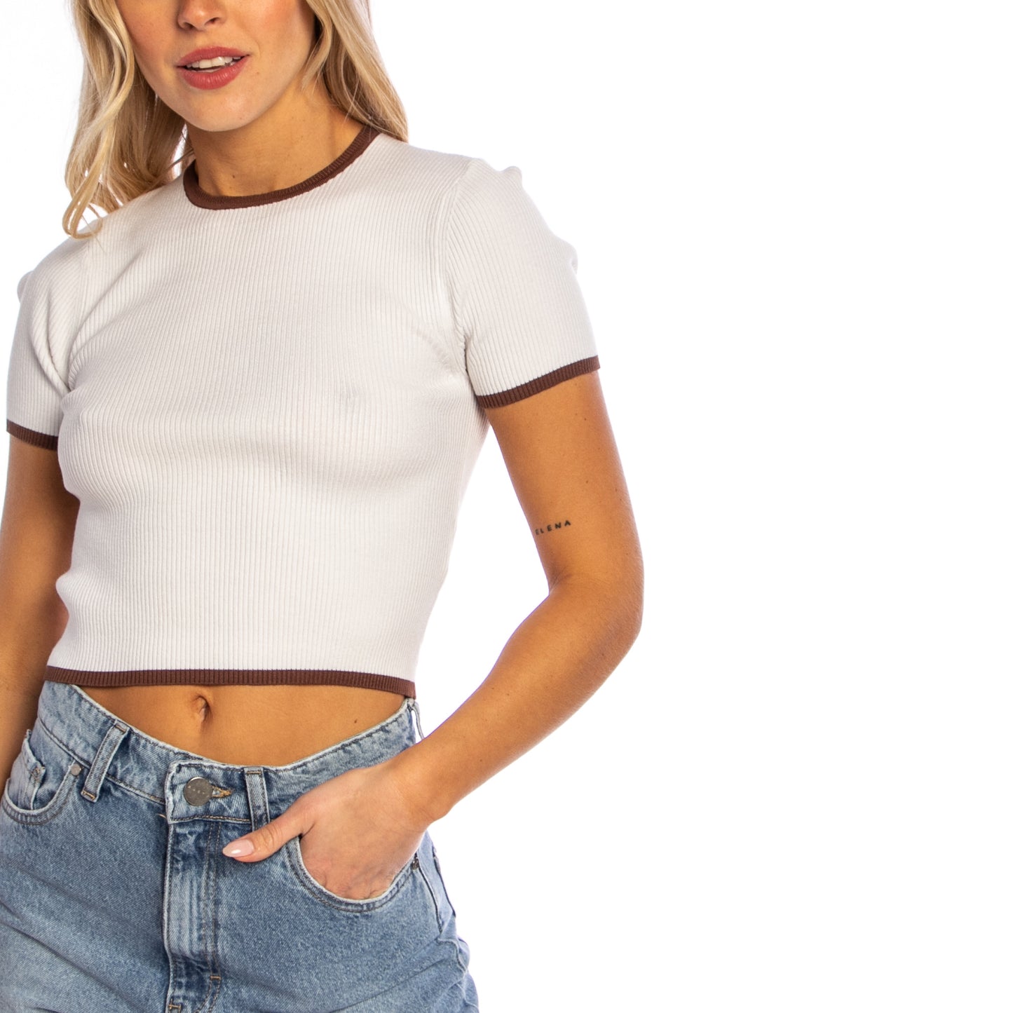 Fashion Top  Charis Crop Contrast Knit