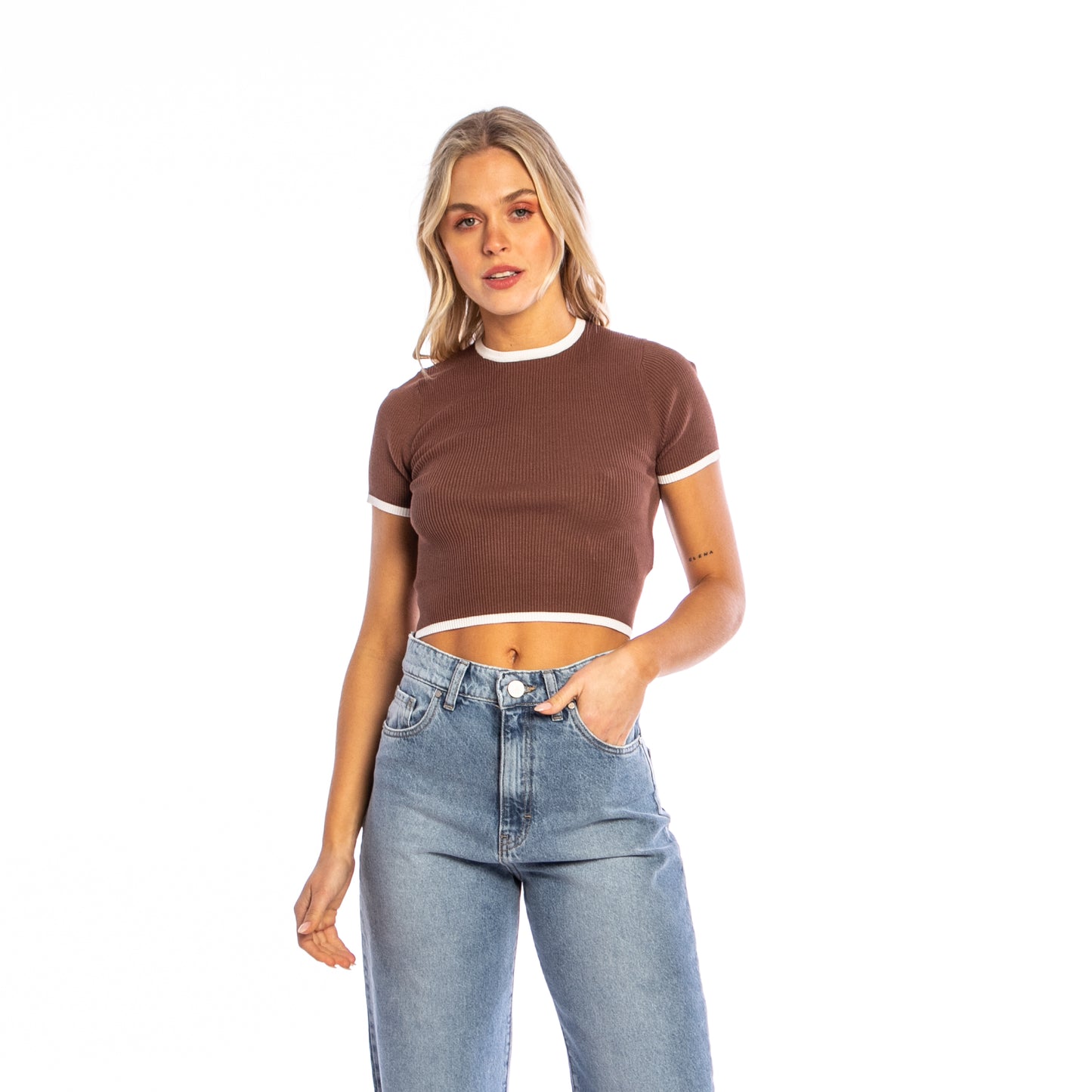 Fashion Top  Charis Crop Contrast Knit